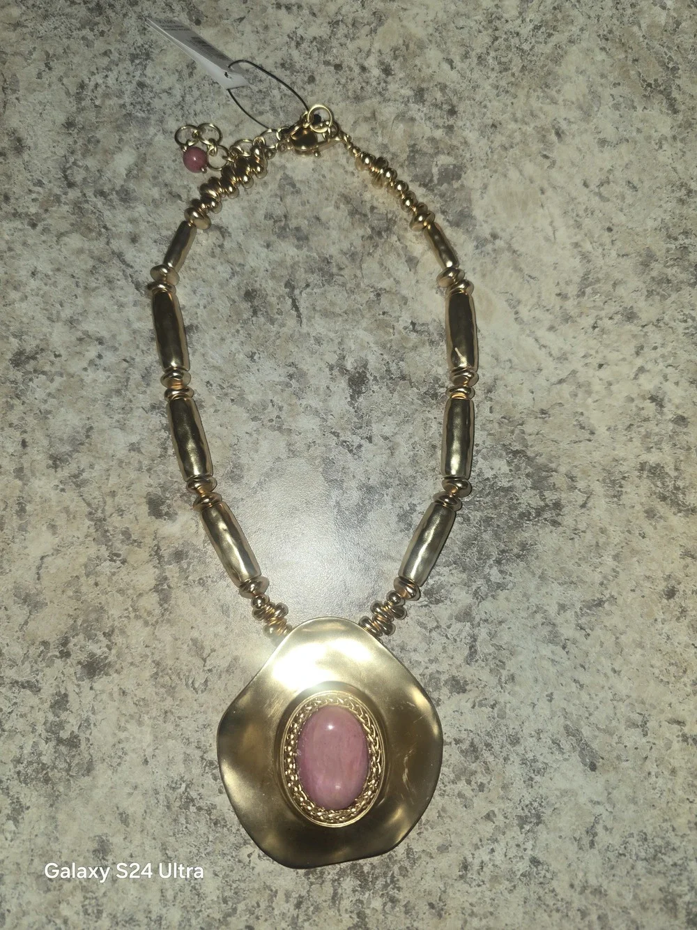 Chico's Golden Rhodonite Stone Pendant Necklace